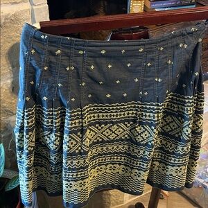 Elegant Navy and Gold Embroidered A-Line Skirt